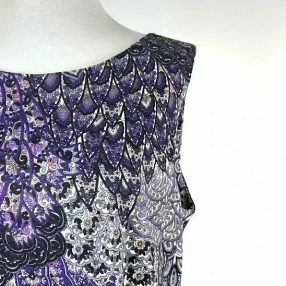 Connected apparel dress size 16 purple multicolored paisley sleeveless pencil - Picture 3 of 8